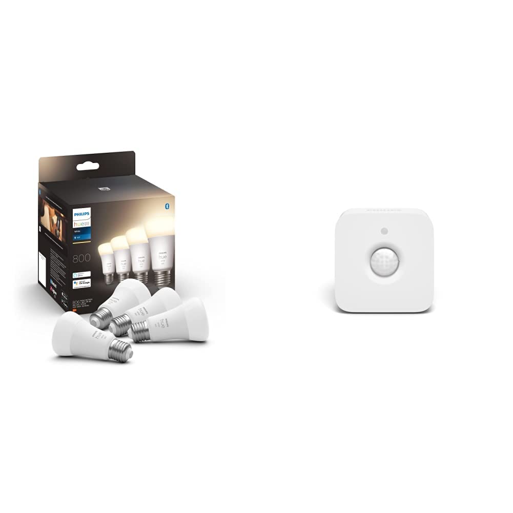 Philips Hue White, ampoule LED connectée E27, Pack de 4 & Hue Motion Sensor Détecteur de mouvement