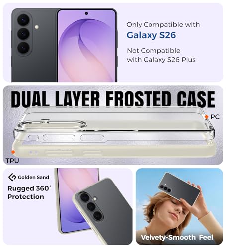 Image of Golden Sand for Samsung Galaxy S26 5G - Rugged Frosted Semi Transparent PC Shock Proof Slim Back Case for Samsung Galaxy S26, Silver Ivory