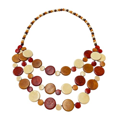 Collier en perles de bois coloré pour femme, sautoir multicouche géométrique fait main 47 cm