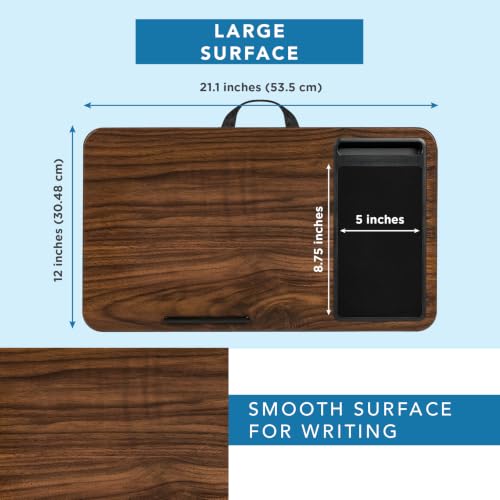 Image of LAPGEAR Home Office Lap Desk - Dark Espresso Woodgrain, Fits 15.6 inch Laptops | Built-In Mouse Pad & Phone Slot, Integrated Device Ledge, Dual-Bolster Microbead Cushion, Carry Handle