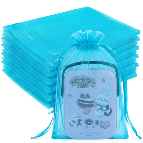 Image of Crweety 50 Pcs 6x9 Inch Lake Blue Organza Bags, Small Mesh Bags Drawstring, Cute Mesh Gift Bags for Bridal Shower Snack Treats, Wedding Candy Party Favor, Jewelry Packaging & Graduation Gifts