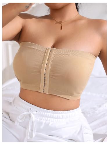 Image of WDIRARA Women's Plus Size Strapless Front Closure Bandeau Bra Seamless Wireless Bralette Tube Top