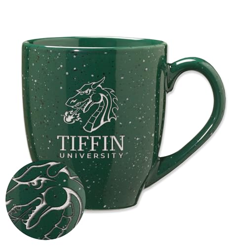 Rico Industries NCAA Tiffin Dragons Primary Logo Green 16 oz Team Color Laser Engraved Speckled Ceramic Coffee Mug