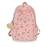 Vexilon Aesthetic School Bags for Girls, Pink Cherry Girls Backpack for School Work & Travel, Lightweight Rucksack Bag for Women Girls Teenage, Large Capacity Backpack for Books & Stationery