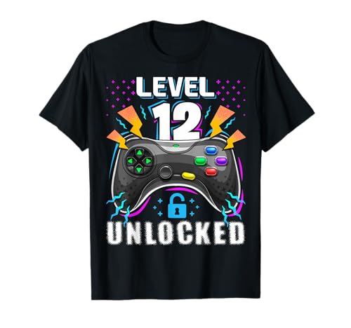 Livello 12 Sbloccato Video Game 12th Birthday Gamer Gift Boy Maglietta