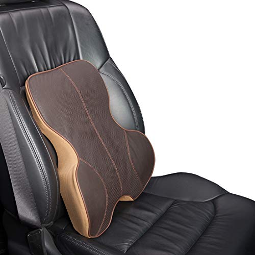 Lumbar Support Pillow for car - Comfort Back Support Cushion for Office Chair,Nappa Leather,100% Pure Memory Foam,Helps Relieve Lower Back Pain,Fits Most Seats for Car,Office,Home(Brown-C)