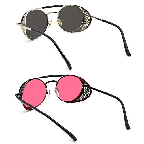 Image of RONSOU Steampunk Style Round Vintage Polarized Sunglasses Retro Eyewear UV400 Protection Matel Frame