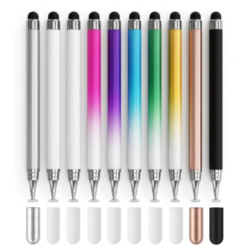 10 Lápices Táctiles Capacitivos, Lápiz Táctil para Tablet 2 en 1 para Smartphones, Puntero para Tablet Lenovo, Tablets, con Doble Punta, sin Batería, Lápiz Táctil Switch, 9 Colores, 12,5 cm