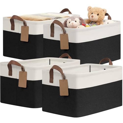 CHICVITA 4 Pack Large Storage Baskets for Shelves, Collapsible Fabric