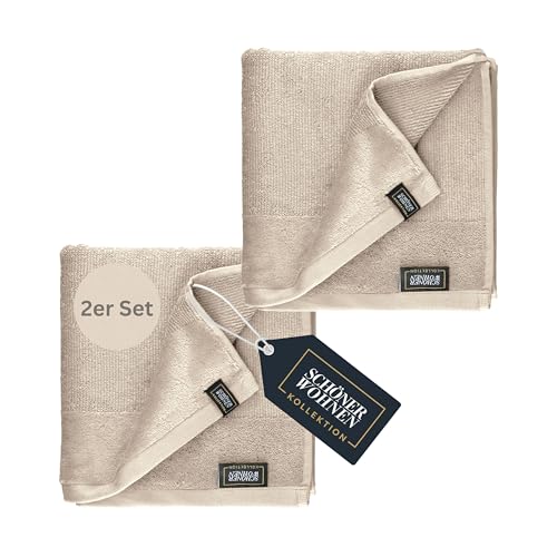SCHÖNER WOHNEN Handtücher 70x140 beige - Frottee Handtücher Set 2er Pack - Handtuch Baumwolle Öko-Tex - groß, weich - Bad, Baby, Kinder & Fitnessstudio - schnelltrocknend - Gym Handtuch