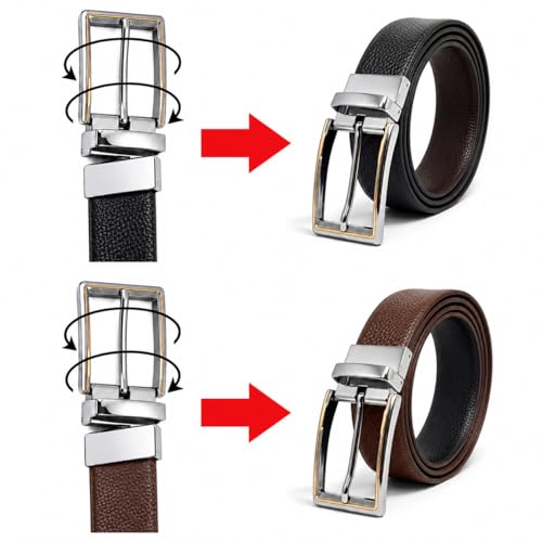 Image of THE MEN THING Mens Genuine Leather Belt | 2 in 1 Reversible (Black & Brown) (1 Pc.) - LUXORIC - AXIOM