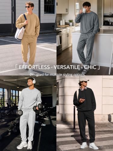 EFAN Men's Heavyweight Plush Fleece Sweatsuits BlackGrey XL - 5