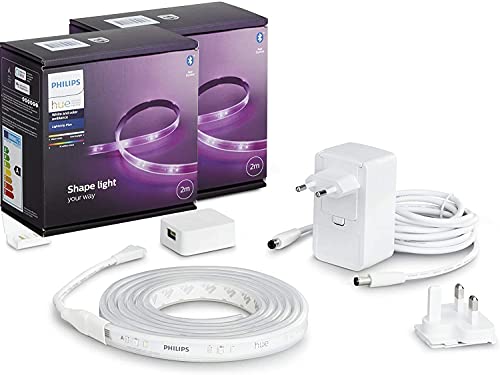 Philips Hue Lightstrip Plus V4 EMEA 2m base kit (Double Pack) White & Color Ambiance, ruban LED couleur intérieur compatible Bluetooth, fonctionne avec Alexa, Google Assistant et Apple Homekit