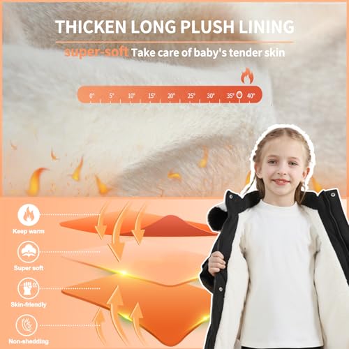 Image of AiWMGL 5-12 Years Girls Winter Coat Long Puffer Jacket Outwear Warm Quilted Coats Parka Kids Removable Hood Fleece Inner