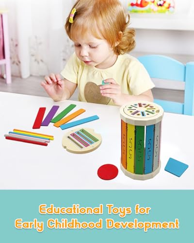Image of Wooden Sorting Toys Montessori Color & Shape Sorter Preschool Learning Activities Fine Motor Skills Sensory Toys for Toddlers 2-5 Birthday Gifts for Boys and Girls (Colorful-Round)