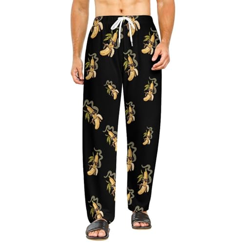 Weed Smoking Banana Men's Pajama Pants Lightweight Pjs Bottoms Sleep Lounge Pant with Pocket Drawstring