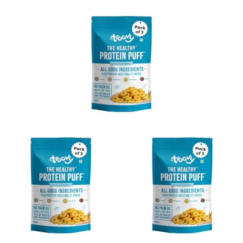 Image of Troovy Healthy High Protein Puffs | Cheese & Herbs Flavoured | No Palm Oil, Cholesterol or Trans Fats | Made with Multiple Millets, Grains and Dal (80g (Pack of 9))