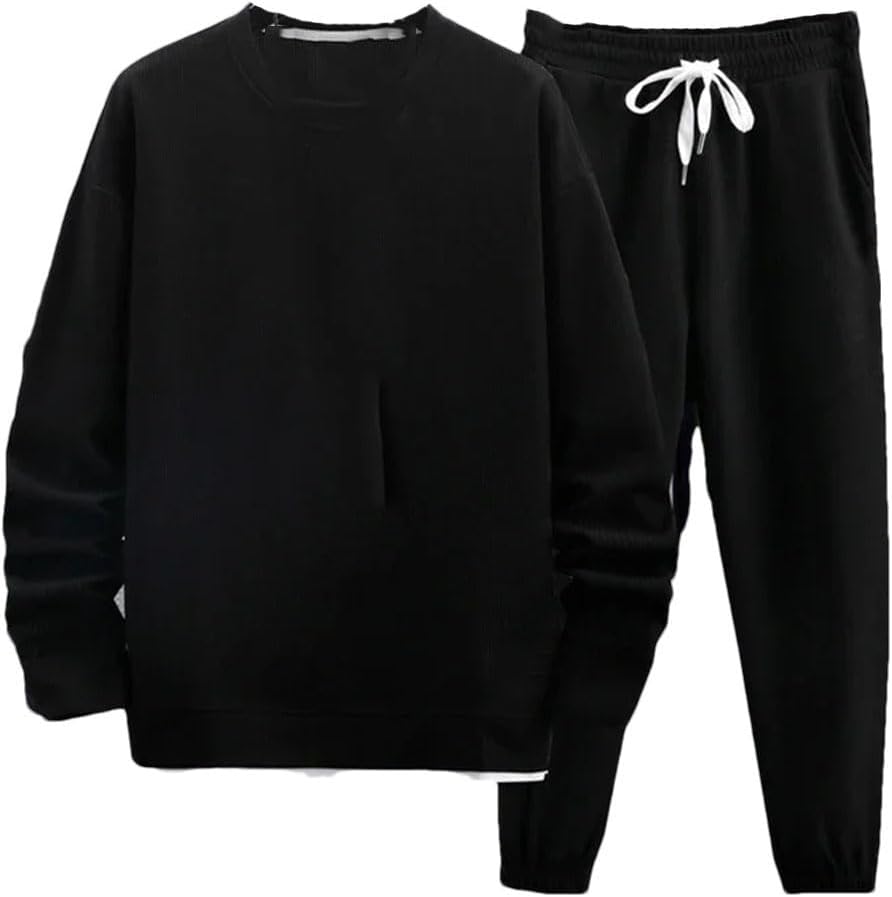 Men’s Two Piece Set Linen Fabric Casual Sweatshirt and Sweatpants Set Mens Sports Suit Tracksuit