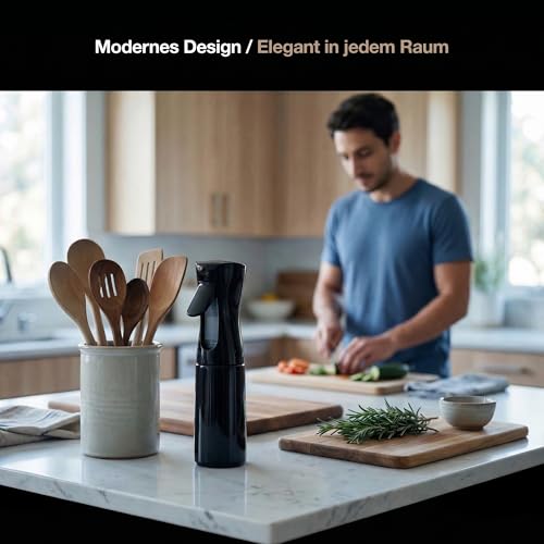 PORTENTUM Sprühflasche 200 ml – Sprühflasche Haare mit Feinem Sprühnebel und Kontinuierlicher Sprühfunktion – Ergonomisches Design – Spray Bottle Für Styling, Pflanzen Und Reinigung