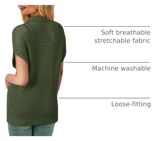 Image of Dokotoo Womens Tops 2026 Summer Spring Casual V Neck Short Sleeve Sweater Crochet Tops Casual Dressy Blouses