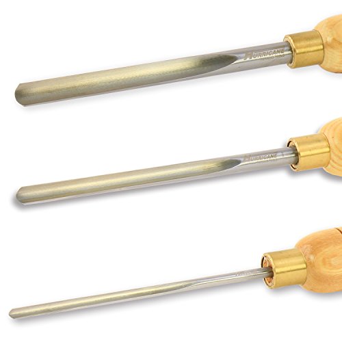 Hurricane Turning Tools, Woodturning Three Piece Spindle Gouge Set, 1/4 Inches Flute, 3/8 Inches Flute, and 1/2 Inches Flute, High Speed Steel