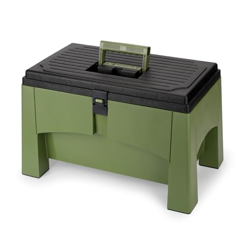 Yolco ST2 Green 3-in-1 Camping Trittstufe & Aufbewahrungsbox für Wohnmobil & Wohnwagen mit Werkzeugeinlage, Belastbar bis 200-kg