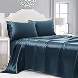 Cobedzy 4 Pieces Navy Blue Satin Sheets Queen Size Bed Set, Luxury Silk Satin Bedding Sheets Set...