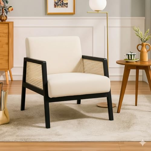 Image of Premium Sheesham Wood Arm Chair with Cushion || Cane Chairs for Balcony || Wooden Armrest Chair Garden Chairs Outdoor || Dining Chair for Living Room Furniture Modern Accent Chair Walnut Finish