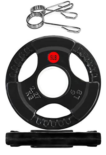 Signature Fitness Olympic 2-Inch Cast Iron Plate Weight Plate for Strength Training and Weightlifting, Style #4, 5LB Pair