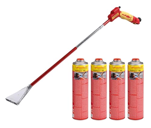 ROTHENBERGER Industrial Unkrautbrenner PREMIUM inkl. 4 Multigas 600 ml | Unkrautvernichter | Abflammgerät | Brenner | Gasbrenner | extra breiter Brennerkopf | 900°C Flammentemperatur