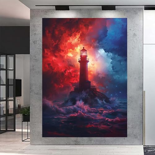 Décoration d’impression de peinture de phare moderne et tableau encadré 70x100