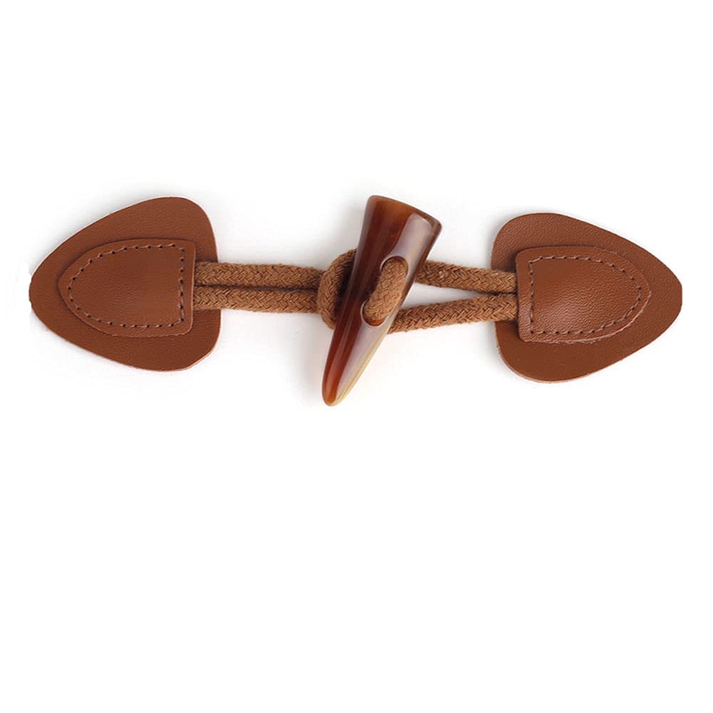 4Pcs PU Leather Sew-on Toggles Closures Vintage Sew-on Toggles with Horn Shape Button Sewing for Coat Cape Jacket Clothing Buttons Replacement Kit