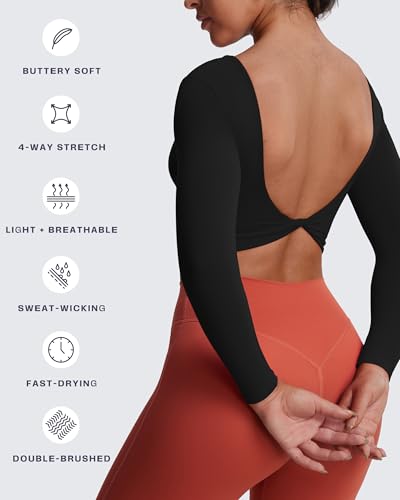 Aoxjox Long Sleeve Crop Tops for Women Emma Twist Back Workout Cropped T Shirt Top4