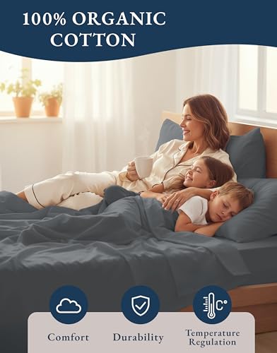 Image of LANE LINEN 100% Organic Cotton 3Pc Bed Sheets Twin Size, Classic Percale Weave, Soft & Comfy Fully Elasticized Naturally Cooling Cotton Sheets, Low Pill Machine wash Twin Sheet Set- Charcoal