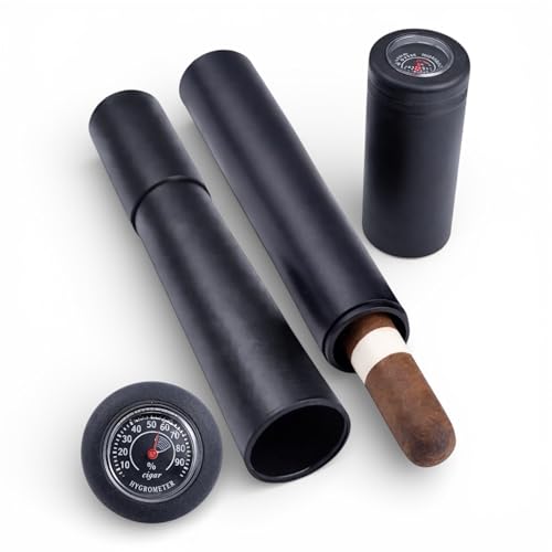 Butt Bat 2 Black Single Cigar Airtight Storage Travel Tubes Telescoping Crush-Proof Humidor Holder with Built in Hygrometer,2 Count (Pack of 1)