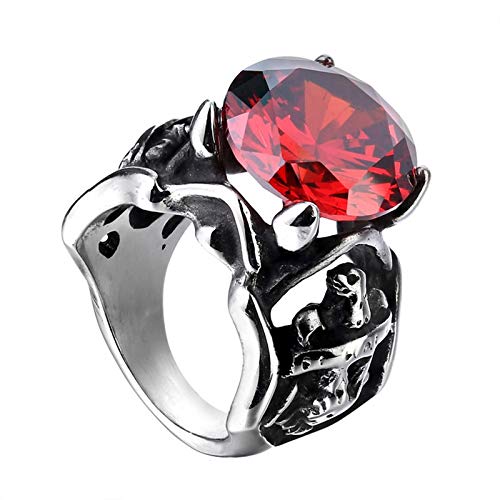 Bague homme monstre pierre rouge en acier inoxydable noir finition premium
