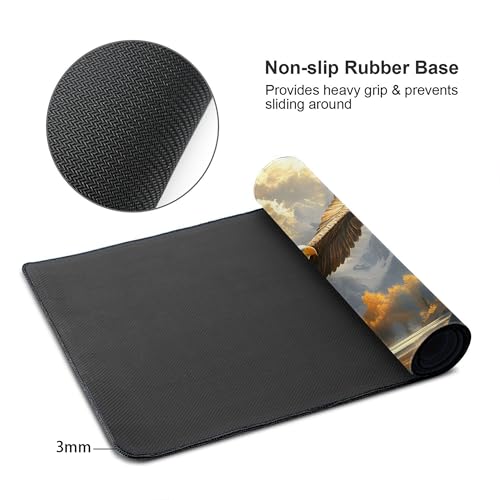 Image of Fall Eagle Landscape Extended Gaming Mouse Pad, with Stitched Edges Large Mouse Pad Desk Protector, Rubber Base Mousepad Keyboard Mouses Mat for Work Game Office Home- 32 inch X 12 inch Inch,E710