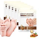 6 Paar Fußmaske-Hornhaut Entfernen Fuß-Erdbeer Peeling Fußmaske-Sheabutter, Jojobaöl & Vitamin E, Fußmasken Set für weiche Füße -Exfoliating Fussmaske für Männer und Frauen
