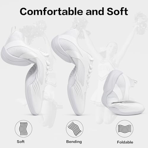 Image of Cheer Shoes for Youth Girls White Cheerleading Athletic Dance Shoes Tennis Sneakers for Competition Sport Training