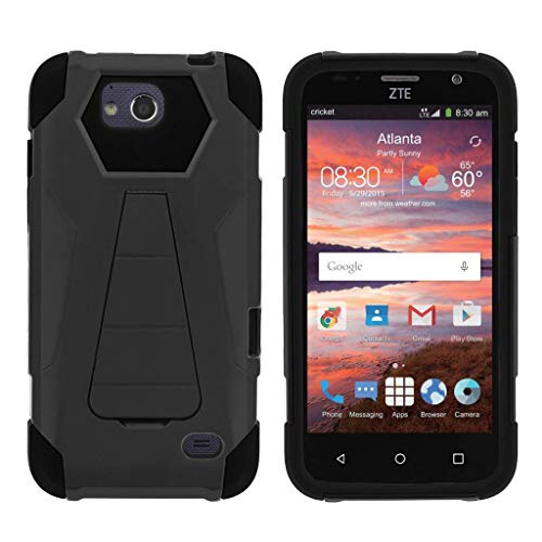 TurtleArmor | Compatible with ZTE Maven Case | ZTE Fanfare Case | ZTE Atrium Case [Dynamic Shell] Hard Hybrid Silicone Kickstand Impact Cover Protection Unique - Black