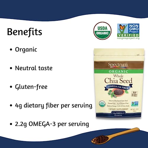 Spectrum Essentials Organic Chia Seed, Omega-3 & Fiber, 12 Oz