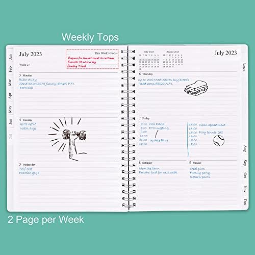 2023 Diary, A5 Weekly Planner with Monthly Tabs, January 2023 - December 2023, Back Pocket, Elastic Closure, Flexible Cover, Twin-Wire Binding, Easy to Organize Your Daily Life, 14.8×21cm, Green