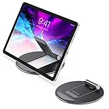 OMOTON Tablet Stand Adjustable, Desktop Aluminum iPad Stand with Anti-Slip Base, Portable Holder Dock for iPad Tablet, Samsung Tab, E-Reader and Cellphones, Black