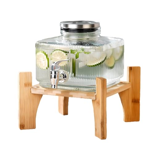 Getränkespender aus Glas mit Zapfhahn und tropffreiem Zapfhahn, ideal für Wasser, Limonade, Saft, Eistee, für den Kühlschrank