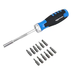 Amazon Basics DS-CJAMZ2010 12-in-1 Magnetic Ratchet Screwdriver (Blue)