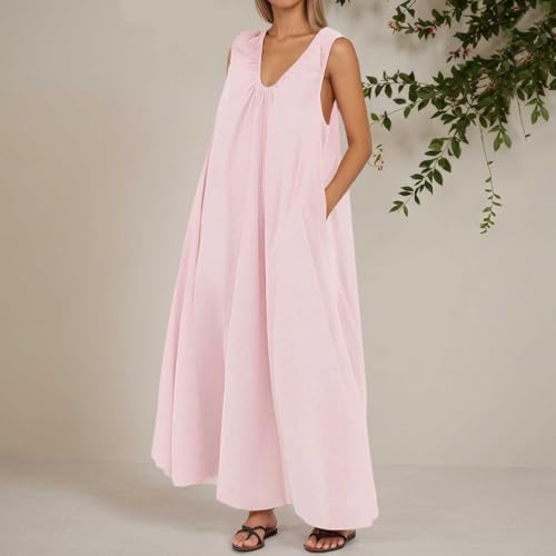 Robe longue décontractée rose en maille pull sans manches col en U taille M - 2