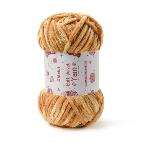 Image of 100g Fluffy Velvet Chenille Yarn for Crocheting and Knitting, 80m (87.5yds) Baby Yarn for Crocheting Soft, Crochet Chunky Yarns Amigurumi Yarns (Khaki)