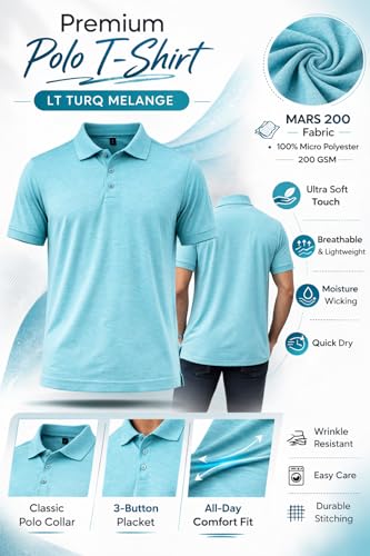Image of Men's Polo T-Shirt | Breathable, Moisture-Wicking, Soft & Lightweight | Regular Fit Casual & Travel Wear