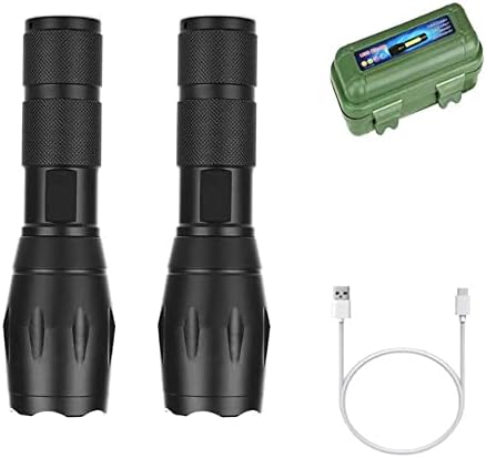 SYXLS 2 PCS LED Torch Rechargeable, Mini Tactical Torch, Torches Led Super Bright Flashlight, Waterproof Powerful Torch, for Camping, Hiking, Outdoor, Emergency