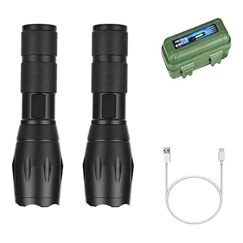 SYXLS 2 PCS LED Torch Rechargeable, Mini Tactical Torch, Torches Led Super Bright Flashlight, Waterproof Powerful Torch, for Camping, Hiking, Outdoor, Emergency Cover